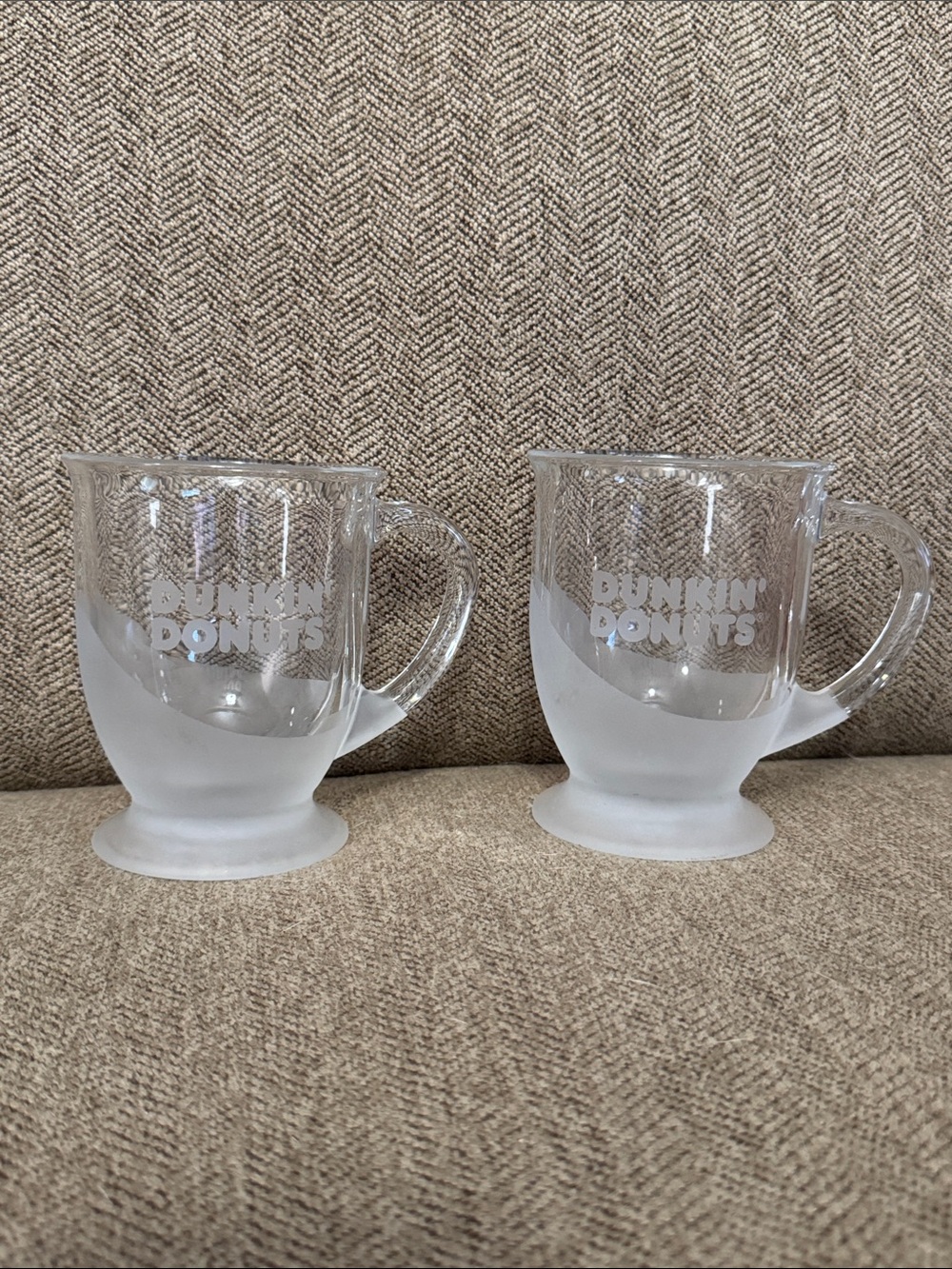 Dunkin’ Donuts pair of clear and frosted glass mugs